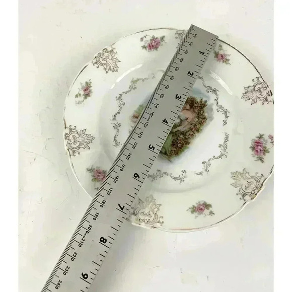 VTG ZS & Co Bavaria Lady With Cupid Decorative Porcelain Plate 7" Cherub Gold - Picture 4 of 10